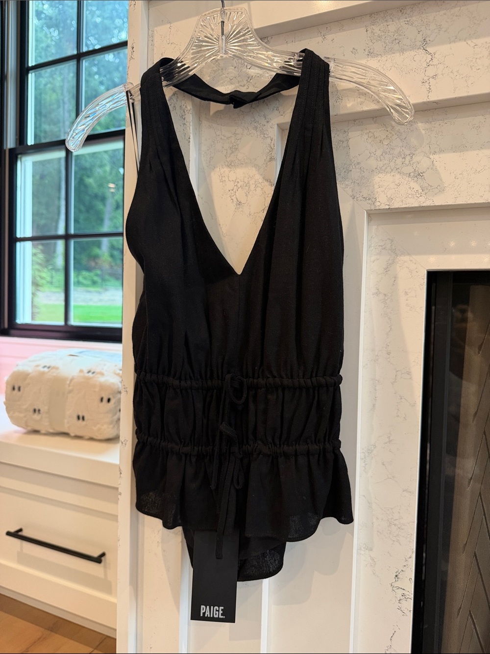 PAIGE Black V-Neck Sleeveless Peplum Tie Waist Camisole